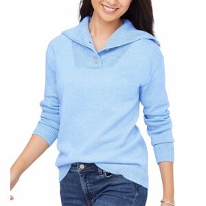 Talbots Sweater Breton Button Wide Collar Pullover